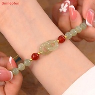 [Smileofen] Fashion Double Ring Interlocking Hetian Jade Beaded Bracelet Female Ins Style Love Safet