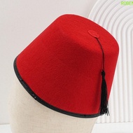 ROBEN Felt Fez Cap, Round Breathable Tarboosh Fez Hat, Costume Accessories Moroccan Hat Red Color Co