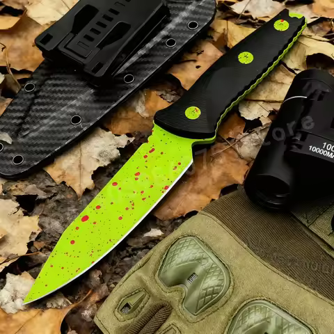 Green Blade Tactical Straight Knife 8Cr13Mov Blade Nylon Fiber Handle Outdoor Camping Tactical Self-