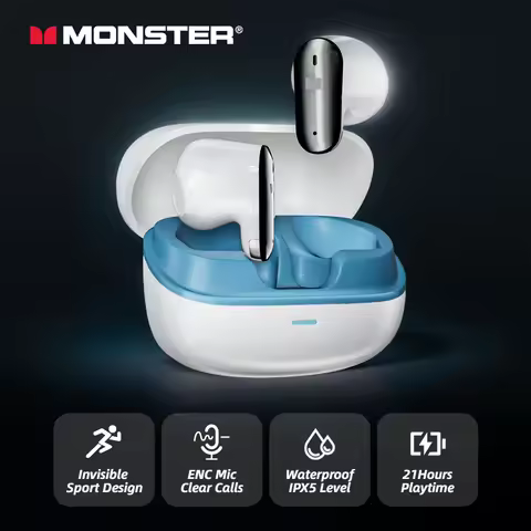Monster GT19 Ultra Mini Ture Wireless Earbuds Invisible In-Ear Bluetooth 5.3 Earphone IPX5 Waterproo