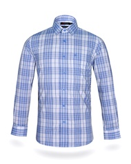 Áo sơ mi nam tay dài Khatoco caro xanh mã A1MD498T1-CNCR090-2409-D