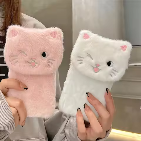 3D Embroidery Cat Warm Plush Soft Phone Case For Huawei Y6P Y9 Y7 Honor 200Pro 90 70 50 20 X9A X8A X