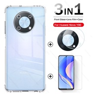 3 in 1 For Huawei Nova 11i 11 Nova Y91 Y90 Y61 Y70 Plus HD Tempered Glass Full Cover Screen Protector Airbag Soft Silicone TPU Case Camera Cover