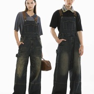 Unvesno (UN) 古著工裝感復古中性洗水設計背帶牛仔褲 TR-3195