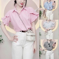 Women's checkered shirt with youthful stylized sleeve design LAMO- B1421