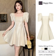 Happy Diva ชุดผู้หญิง ชุดครีม ชุดแขนพัฟ คอสี่เหลี่ยมชุดทํางาน ชุด Hi-So ชุดวินเทจชุดปาร์ตี้ชุดราตรี 
