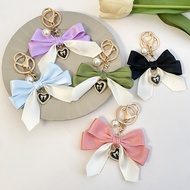 Korean Style Bow Ribbon Keychain Creative Contrast Color Fashion Bow Tie Car Keychain Women Bag Char