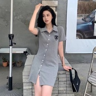 Polo Shirt Gray Skirt Slim Fit Push Button Women's Work Clothes Delivery In Bangkok