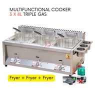 Fryer 3 x 8L Triple Gas Commercial Multifunctional Ventilation Cooker Deep Fryer