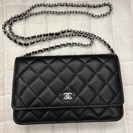 Chanel WOC 全新未使用 黑荔枝銀扣 金屬拉鍊膠膜皆未撕