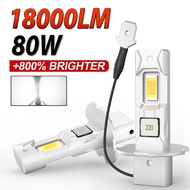 LupuAuto 2Pcs H3 H1 LED Fog Light Bulbs 80W 18000LM Super Bright Car Headlight Bulbs Canbus Fanless 