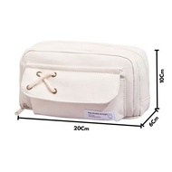 Tempat Pensil Model Pita Silang Kotak Pensil Tali Rami Ritsleting Ganda Bahan Kanvas Pouch Tempat Al