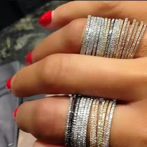 Sterling Silver 925 thin line micro pave cz eternity 3 colors stack 925 silver cz ring