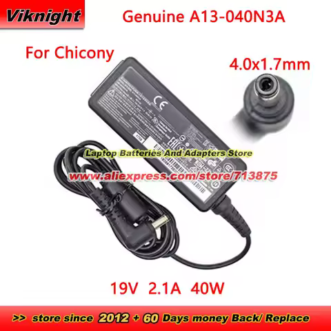 Genuine Chicony A13-040N3A AC Adapter A040R074L 19V 2.1A 40W for CLEVO N141WU N131BU SYSTEM76 GALAGO