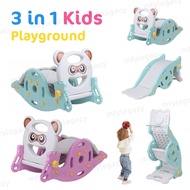 3 In 1 Kids Slide Rocking Basketball Playground Set Indoor Gelongsor Baby Mainan Slides Play Set Outdoor Mini Playground