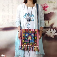 WATTLEMI Women Shoulder Bag, Tassels Hmong Tribal Ethnic Message Bag, Thai Indian Boho Fashion Vinta