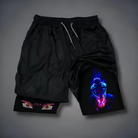 Demon Slayer Anime Co-branded Printed 2-in-1 Sports Shorts 2025 Summer New Fashion Fitness Swimming 