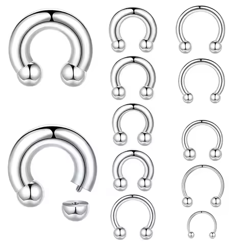 1PC 18G-00G Large Gauge Stainless Steel Horseshoe Ring Septum Stretcher Helix Piercing Hoop Ear Expa