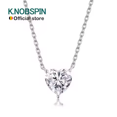 KNOBSPIN 8*8mm 2ct Heart Moissanite Pandent Necklaces for Women Diamond with Certificate 18k Plated 