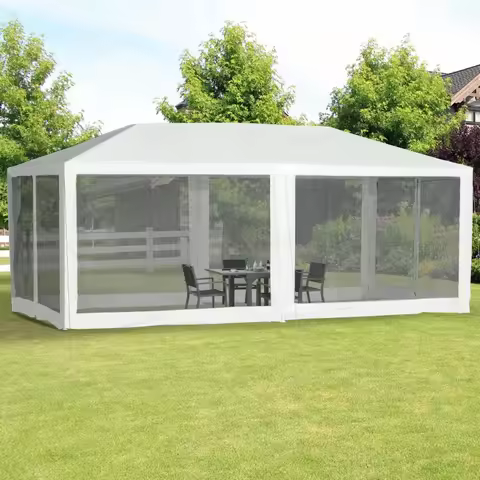 6x3m Garden Gazebo Canopy with 6 Removable Mesh Wall Zipper and Cathedral Roof for Party Events Gath