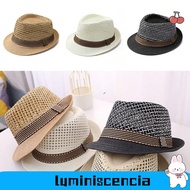 LUMINISCENCIA Straw Fedora Hat, Trilby Straw Sun Cap, Outdoor Breathable Short Brim Floral Hat Man