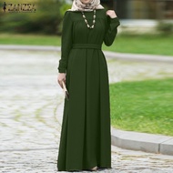 [3 Days Delivery] Hijabfab ZANZEA Women Muslimah Wanita Retro Islam Abaya Dress Muslim Maxi Pakaian Lengan Panjang Pakaian Plain Baju Raya