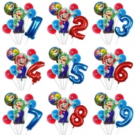 7pcs/set Super Mario Balloons Children 1 2 3 4 5 6 7 8 9 Years Old Birthday Party Decoration Cartoon Mario Luigi Mylar Kids Toys