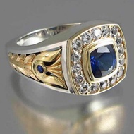 Cincin Emas Putih 18K Hias Batu Permata Sapphire Biru Untuk Pria