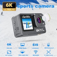 6k Action Camera 4k60fps Dual Screen 30m Waterproof 170° 5x Zoom 6-axis Gyro Video Sport Camera Wifi