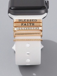 1 件矽膠錶帶裝飾吊飾,附字母、水鑽、扣環和釘子,適用於 Apple Watch 系列 Ultra/se/8/7(38 毫米/40 毫米/41 毫米/42 毫米)