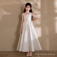 White satin dress for girls, children's piano performance high-end princess dress, host performance 