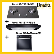 Dmora [Special Bundle Deal] Rinnai Hob (RB-7302S-GBS) + Hood (RH-S319-PBR-T) + Oven (RO-E6206XA-EM)