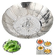 【88HomeStore】Stainless Steel Folding Steamer Steam Vegetable Basket Mesh Expandable Cooker Multi-function Home Steamer Plate High Quality Silver