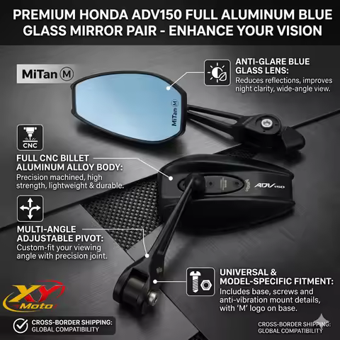 Universal All Metal Motorcycle Rearview Mirrors Anti-glare Blue Glass Mirror For Honda ADV150 ADV160