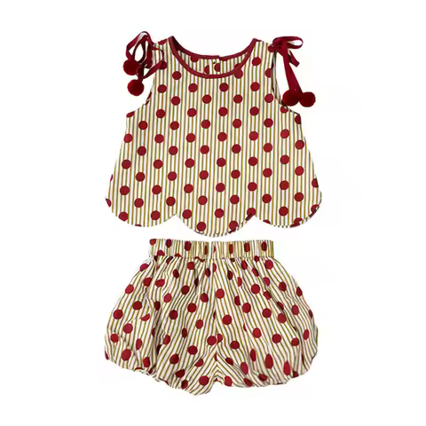 Girls Summer 2 Piece Outfits Sleeveless O Neck Dot Print Tank Tops Lantern Shorts Sets 6M-5T