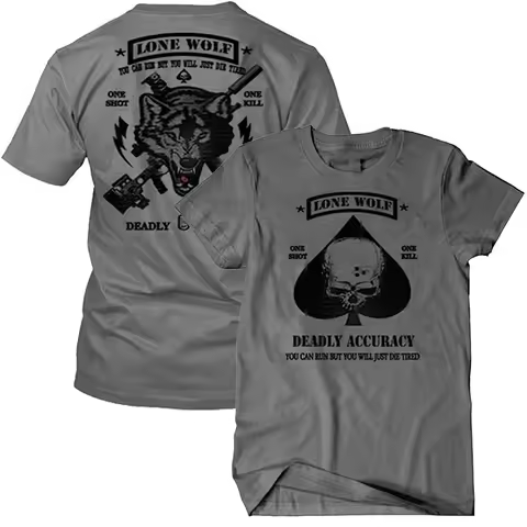 One Shot One Kill, Deadly Accuracy. Army Lone Wolf Sniper T-Shirt 100% Cotton O-Neck Short Sleeve Ca