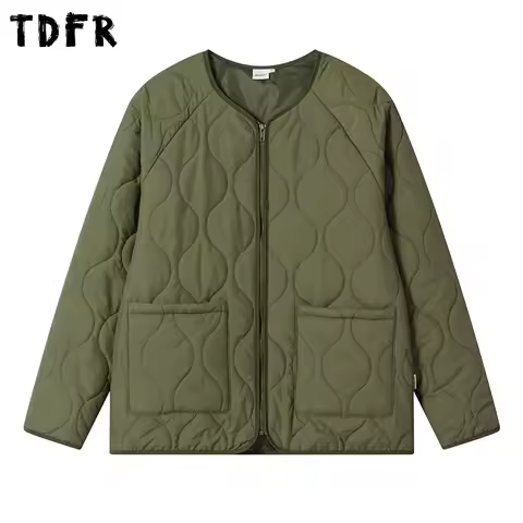 Pocket Cargo Quilted Jacket Mens Solid Color Autumn Winter Retro Safari Style Loose Long Sleeve Oute