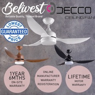 DECCO Gold Coast DC Motor Ceiling Fan With LED- 3 Blades 36,46,52 inch - Matt White, Matt Black, Wood