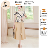 Đầm công sở CITI MODE FASHION thiết kế Đầm xòe nâu cổ thuyền thắt nơ eo DH5486