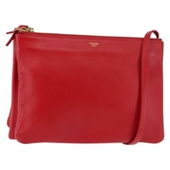 CELINE Trio 大單肩包 皮革 紅色 金色 Auth hk3112
