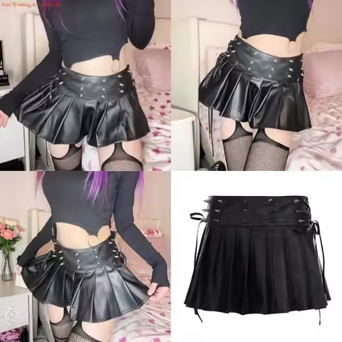 G92D PU Leather Pencil Skirt Workwears Stretchable Fabric Flattering Silhouettes Daily Wear Pleated