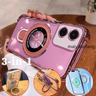 [3 in 1]Case for honor X7A X7B x7c 5G TPU Plated U Bracket Four Corner Transparent Shockproof Phone 