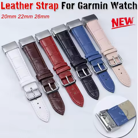 20 22 26mm Leather Strap For Garmin Watch Fenix 7s 7X 6s 6X Pro 5S 5X Plus 3HR Quick Fit Bracelet Ge