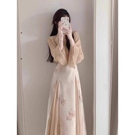 dress woman korean style dress woman New Chinese Style Chinese Style Zen Style Skirt suit Women's Spring Tea Wear 1 Set Improved Hanfu Two-Piece Skirt