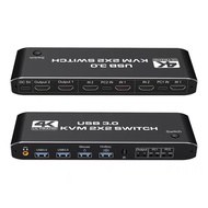 4K 60Hz HDMI KVM Switch USB 3.0 Dual Monitor KVM Switch 2 Computers Share 2 Monitors HDMI 2.0 HDCP 2
