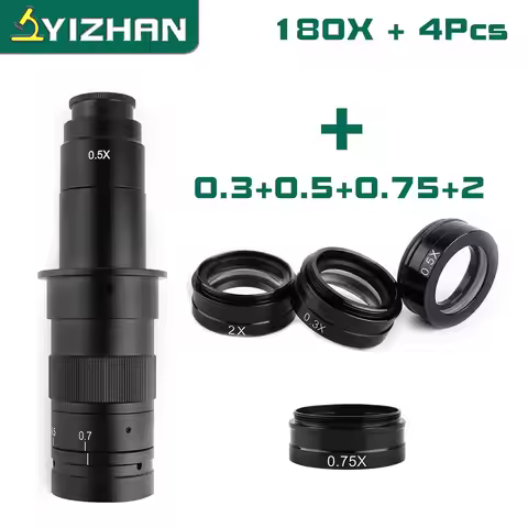 YIZHAN Adjustable Zoom C-Mount Lens Magnification 130X 180X 360X Lab 0.3X 0.5X 0.75X 2X Objective Fo