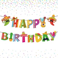 Whaline 2Pcs Mexican Happy Birthday Banner Colorful Mexican Fiesta Birthday Bunting Garland Cinco De