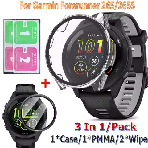 PC Shell Glass Film Screen bracelet Forerunner265 Strap Watch Cover Protective Case for Garmin Forer