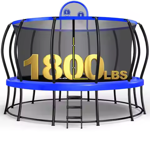 1800LBS Capacity No-Gap Design 16 15 14 12FT Trampoline with Safety Enclosure Net and Non-Slip Ladde