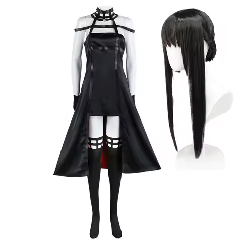 Girl Women Anime Spy X Family Yor Forger Cosplay Gothic Halter Black Dress Or wig